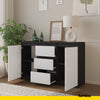 MIKEL - Chest of 3 Drawers and 2 Doors - Bedroom Dresser Storage Cabinet Sideboard - Anthracite / White Matt H29 1/2" W47 1/4" D13 3/4"