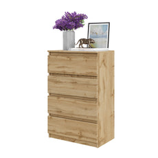 GABRIEL - Chest of 4 Drawers - Bedroom Dresser Storage Cabinet Sideboard - Wotan Oak H36 3/8" W23 5/8" D13 1/4"