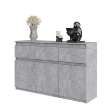NOAH - Chest of 3 Drawers and 3 Doors - Bedroom Dresser Storage Cabinet Sideboard - Concrete H29 1/2" W47 1/4" D13 3/4"