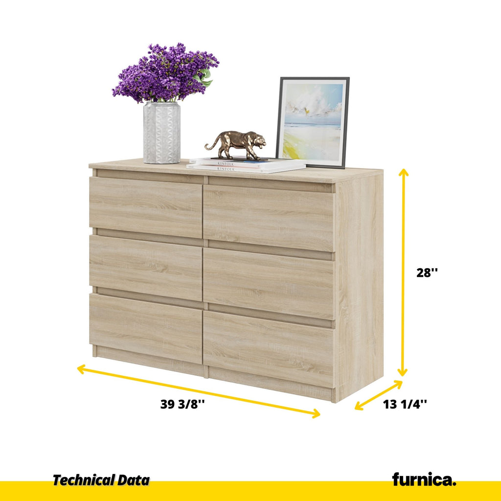 GABRIEL - Chest of 6 Drawers - Bedroom Dresser Storage Cabinet Sideboard - Sonoma Oak H28" W39 3/8" D13"