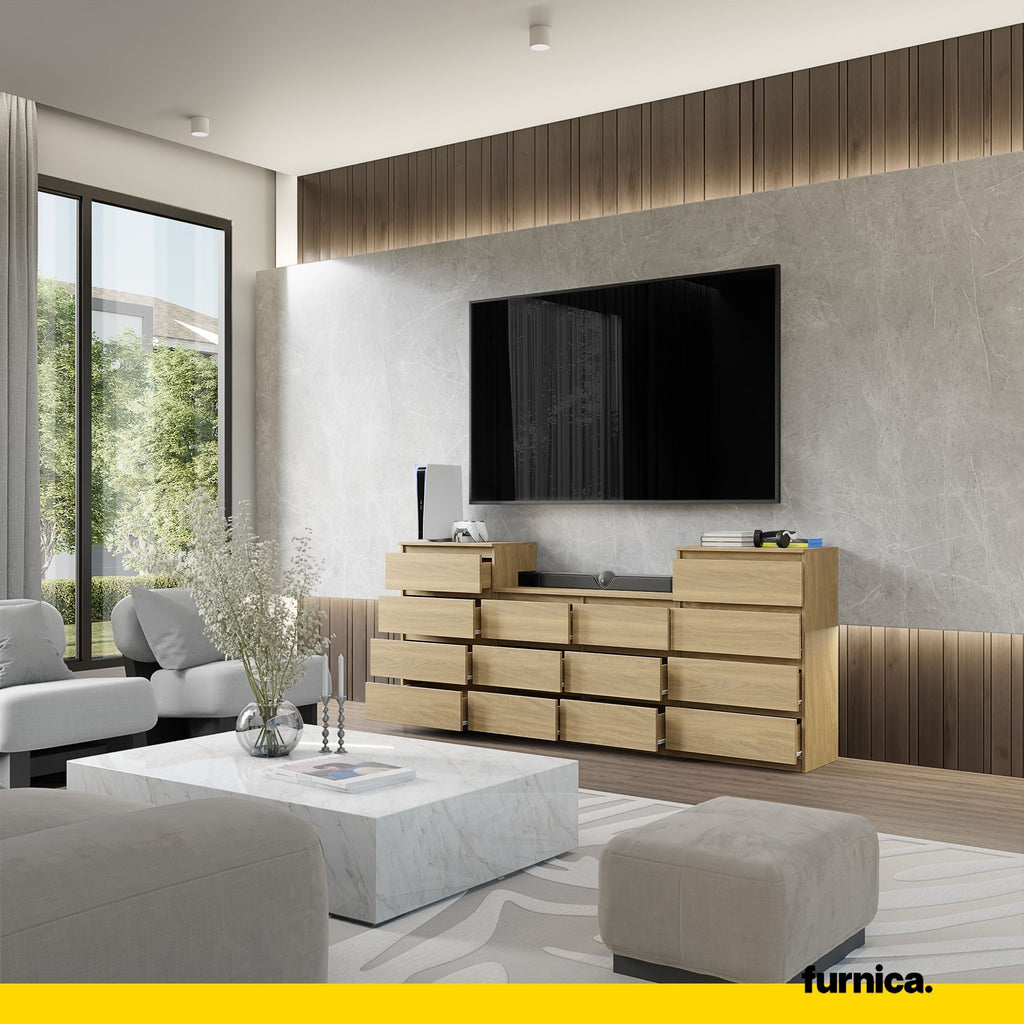 GABRIEL - Chest of 14 Drawers (4+6+4) - Bedroom Dresser Storage Cabinet Sideboard - Lancelot Oak H36 3/8" W86 5/8" D13 1/4"