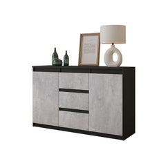 MIKEL - Chest of 3 Drawers and 2 Doors - Bedroom Dresser Storage Cabinet Sideboard - Anthracite / Concrete H29 1/2" W47 1/4" D13 3/4"