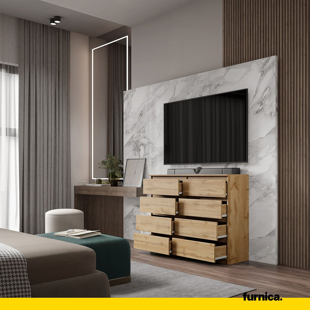 GABRIEL - Chest of 8 Drawers - Bedroom Dresser Storage Cabinet Sideboard - Wotan Oak H36 3/8" W47 1/4" D13 1/4"