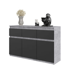 NOAH - Chest of 3 Drawers and 3 Doors - Bedroom Dresser Storage Cabinet Sideboard - Concrete / Anthracite H29 1/2" W47 1/4" D13 3/4"