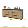 MIKEL - Chest of 6 Drawers and 3 Doors - Bedroom Dresser Storage Cabinet Sideboard - Anthracite / Wotan Oak H29 1/2" W78 3/4" D13 3/4"