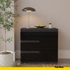 MIKEL - Chest of 3 Drawers and 1 Door - Bedroom Dresser Storage Cabinet Sideboard - Anthracite / Black Gloss H29 1/2" W31 1/2" D13 3/4"