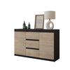 MIKEL - Chest of 3 Drawers and 2 Doors - Bedroom Dresser Storage Cabinet Sideboard - Anthracite / Sonoma Oak H29 1/2" W47 1/4" D13 3/4"