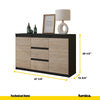 MIKEL - Chest of 3 Drawers and 2 Doors - Bedroom Dresser Storage Cabinet Sideboard - Anthracite / Sonoma Oak H29 1/2" W47 1/4" D13 3/4"