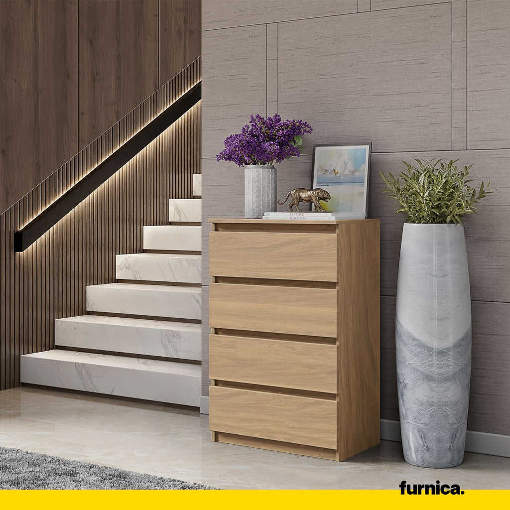 GABRIEL - Chest of 4 Drawers - Bedroom Dresser Storage Cabinet Sideboard - Lancelot Oak H36 3/8" W23 5/8" D13 1/4"