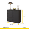 MIKEL - Chest of 3 Drawers and 1 Door - Bedroom Dresser Storage Cabinet Sideboard - Anthracite H29 1/2" W31 1/2" D13 3/4"