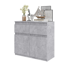 NOAH - Chest of 2 Drawers and 2 Doors - Bedroom Dresser Storage Cabinet Sideboard - Concrete H29 1/2" W31 1/2" D13 3/4"