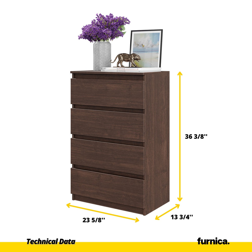 GABRIEL - Chest of 4 Drawers - Bedroom Dresser Storage Cabinet Sideboard - Wenge H36 3/8" W23 5/8" D13 1/4"