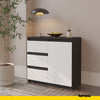 MIKEL - Chest of 3 Drawers and 1 Door - Bedroom Dresser Storage Cabinet Sideboard - Anthracite / White Matt H29 1/2" W31 1/2" D13 3/4"