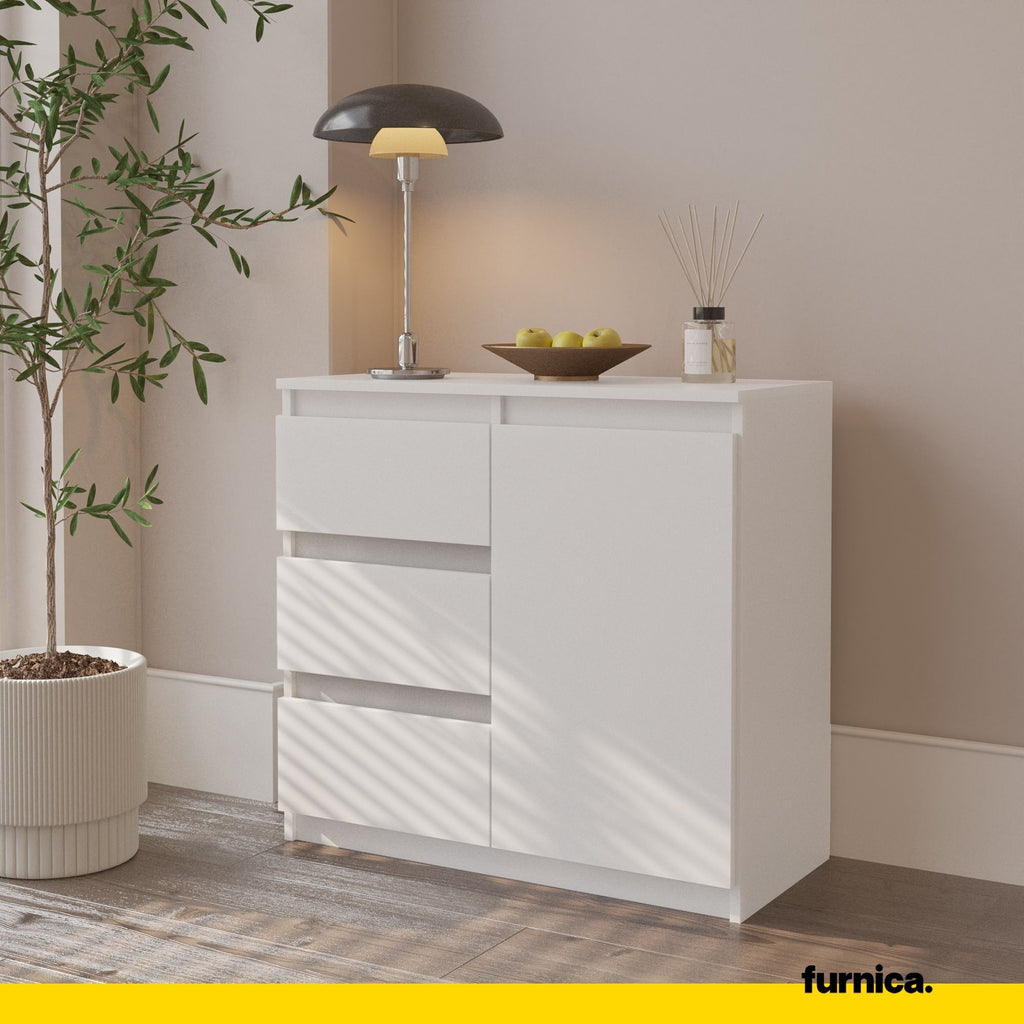 MIKEL - Chest of 3 Drawers and 1 Door - Bedroom Dresser Storage Cabinet Sideboard - White Matt H29 1/2" W31 1/2" D13 3/4"