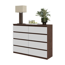 GABRIEL - Chest of 8 Drawers - Bedroom Dresser Storage Cabinet Sideboard - Wenge/ White Matt H36 3/8" W47 1/4" D13 1/4"