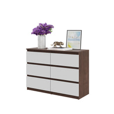 GABRIEL - Chest of 6 Drawers - Bedroom Dresser Storage Cabinet Sideboard - Wenge / White Matt H28" W39 3/8" D13"