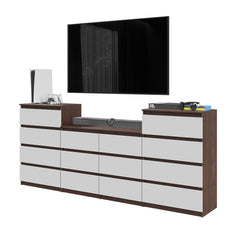GABRIEL - Chest of 14 Drawers (4+6+4)- Bedroom Dresser Storage Cabinet Sideboard - Wenge / White Matt H36 3/8" W86 5/8" D13 1/4"