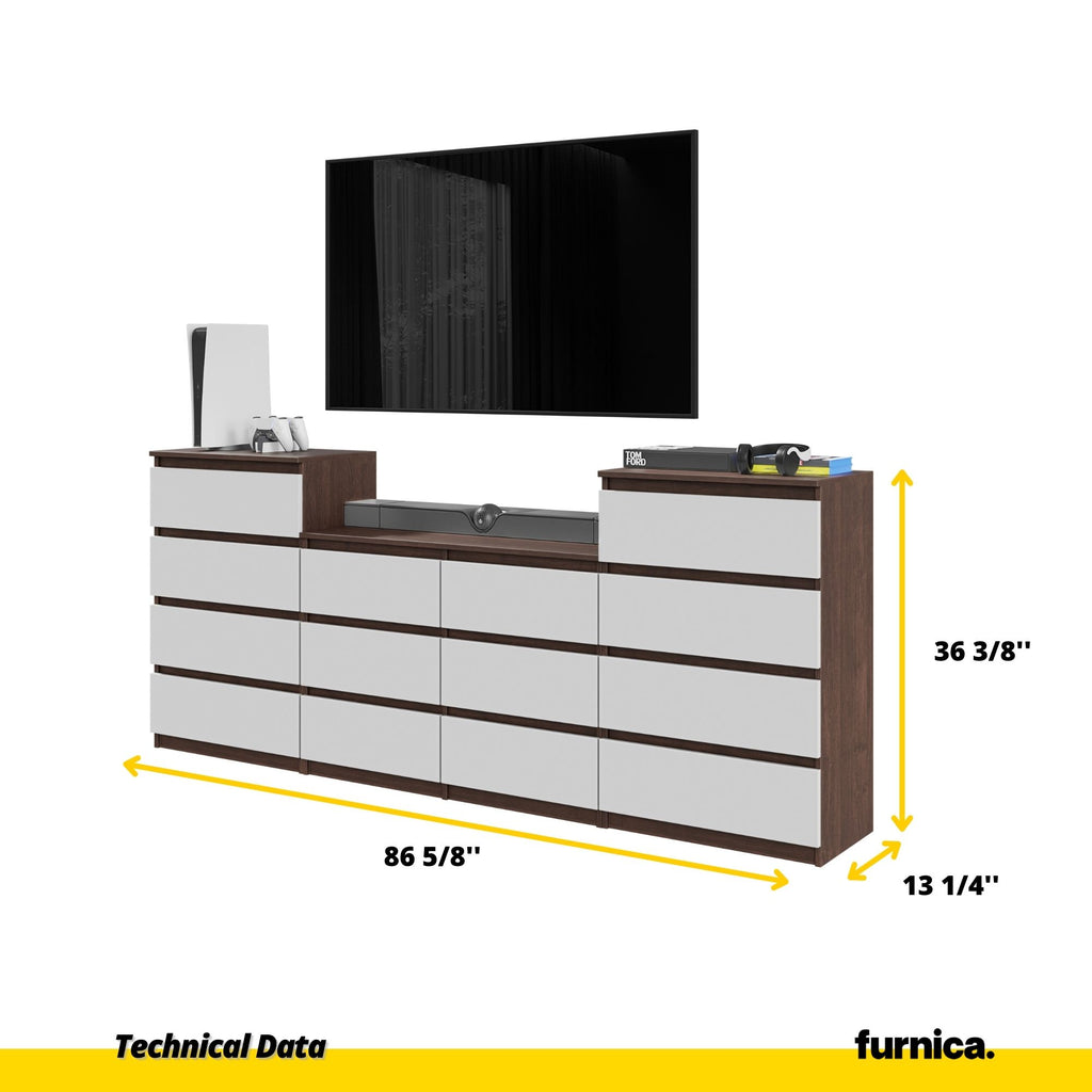 GABRIEL - Chest of 14 Drawers (4+6+4)- Bedroom Dresser Storage Cabinet Sideboard - Wenge / White Matt H36 3/8" W86 5/8" D13 1/4"