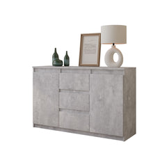 MIKEL - Chest of 3 Drawers and 2 Doors - Bedroom Dresser Storage Cabinet Sideboard - Concrete H29 1/2" W47 1/4" D13 3/4"