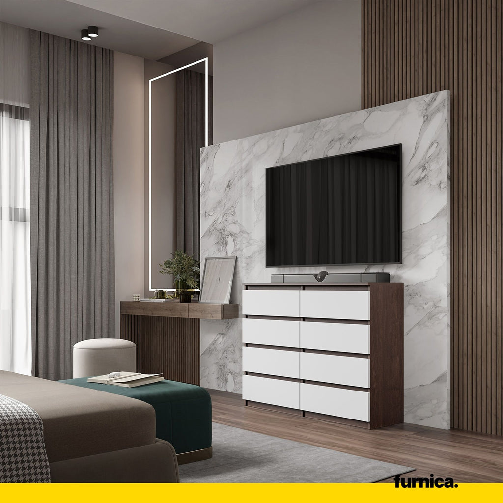 GABRIEL - Chest of 8 Drawers - Bedroom Dresser Storage Cabinet Sideboard - Wenge/ White Matt H36 3/8" W47 1/4" D13 1/4"