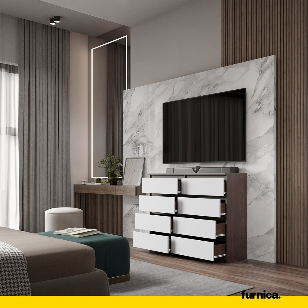GABRIEL - Chest of 8 Drawers - Bedroom Dresser Storage Cabinet Sideboard - Wenge/ White Matt H36 3/8" W47 1/4" D13 1/4"