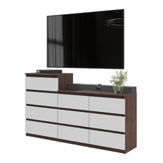 GABRIEL - Chest of 10 Drawers (6+4)- Bedroom Dresser Storage Cabinet Sideboard - Wenge / White Matt H36 3/8" / 27 1/2" W63" D13 1/4"