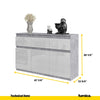 NOAH - Chest of 3 Drawers and 3 Doors - Bedroom Dresser Storage Cabinet Sideboard - Concrete / White Gloss H29 1/2" W47 1/4" D13 3/4"