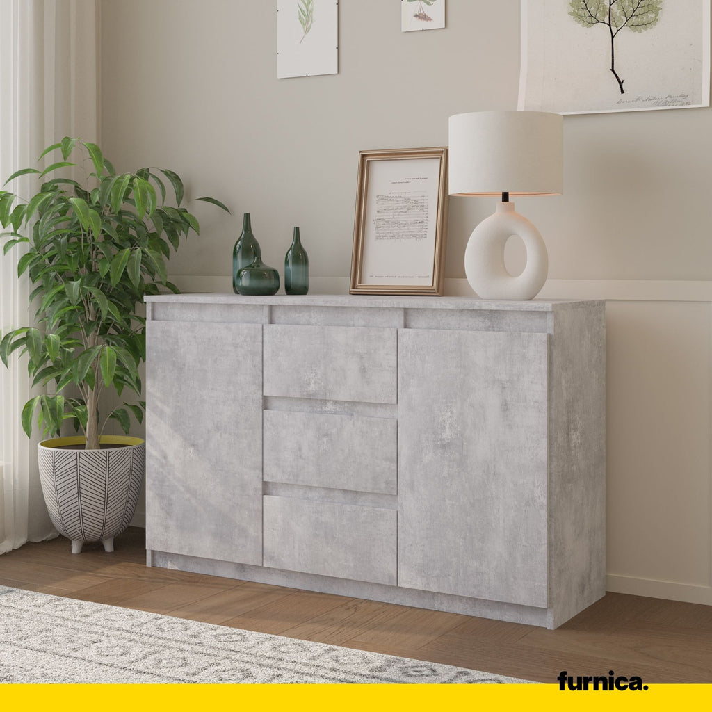 MIKEL - Chest of 3 Drawers and 2 Doors - Bedroom Dresser Storage Cabinet Sideboard - Concrete H29 1/2" W47 1/4" D13 3/4"