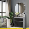 NOAH - Chest of 2 Drawers and 2 Doors - Bedroom Dresser Storage Cabinet Sideboard - Concrete / Black Gloss H29 1/2" W31 1/2" D13 3/4"