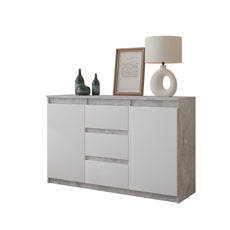 MIKEL - Chest of 3 Drawers and 2 Doors - Bedroom Dresser Storage Cabinet Sideboard - Concrete / White Matt H29 1/2" W47 1/4" D13 3/4"