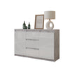 MIKEL - Chest of 3 Drawers and 2 Doors - Bedroom Dresser Storage Cabinet Sideboard - Concrete / White Gloss H29 1/2" W47 1/4" D13 3/4"