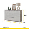 MIKEL - Chest of 3 Drawers and 2 Doors - Bedroom Dresser Storage Cabinet Sideboard - Concrete / White Gloss H29 1/2" W47 1/4" D13 3/4"