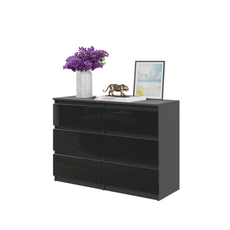 GABRIEL - Chest of 6 Drawers - Bedroom Dresser Storage Cabinet Sideboard - Anthracite / Black Gloss H28" W39 3/8" D13"