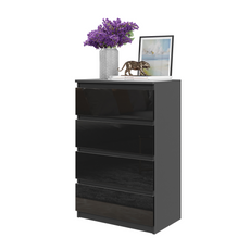 GABRIEL - Chest of 4 Drawers - Bedroom Dresser Storage Cabinet Sideboard - Anthracite / Black Gloss H36 3/8" W23 5/8" D13 1/4"