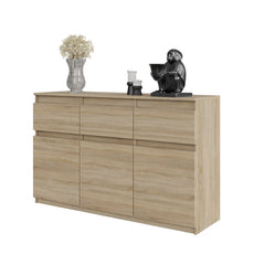 NOAH - Chest of 3 Drawers and 3 Doors - Bedroom Dresser Storage Cabinet Sideboard - Sonoma Oak H29 1/2" W47 1/4" D13 3/4"