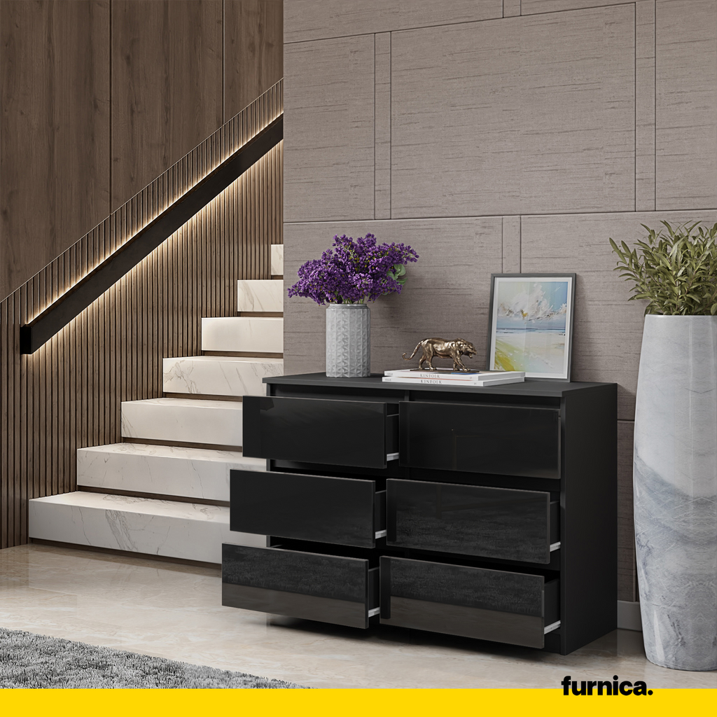 GABRIEL - Chest of 6 Drawers - Bedroom Dresser Storage Cabinet Sideboard - Anthracite / Black Gloss H28" W39 3/8" D13"