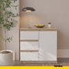 MIKEL - Chest of 3 Drawers and 1 Door - Bedroom Dresser Storage Cabinet Sideboard - Sonoma Oak / White Matt H29 1/2" W31 1/2" D13 3/4"