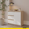 MIKEL - Chest of 3 Drawers and 1 Door - Bedroom Dresser Storage Cabinet Sideboard - Sonoma Oak / White Matt H29 1/2" W31 1/2" D13 3/4"