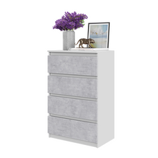 GABRIEL - Chest of 4 Drawers - Bedroom Dresser Storage Cabinet Sideboard - White Matt / Concrete H36 3/8" W23 5/8" D13 1/4"