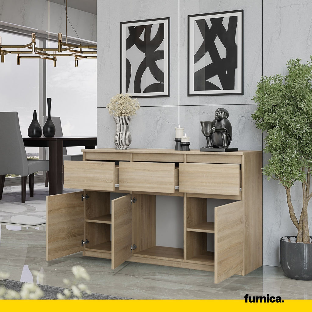 NOAH - Chest of 3 Drawers and 3 Doors - Bedroom Dresser Storage Cabinet Sideboard - Sonoma Oak H29 1/2" W47 1/4" D13 3/4"