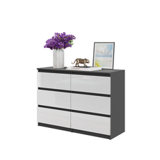 GABRIEL - Chest of 6 Drawers - Bedroom Dresser Storage Cabinet Sideboard - Anthracite / White Gloss H28" W39 3/8" D13"