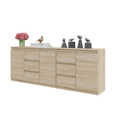 MIKEL - Chest of 6 Drawers and 3 Doors - Bedroom Dresser Storage Cabinet Sideboard - Sonoma Oak H29 1/2" W78 3/4" D13 3/4"