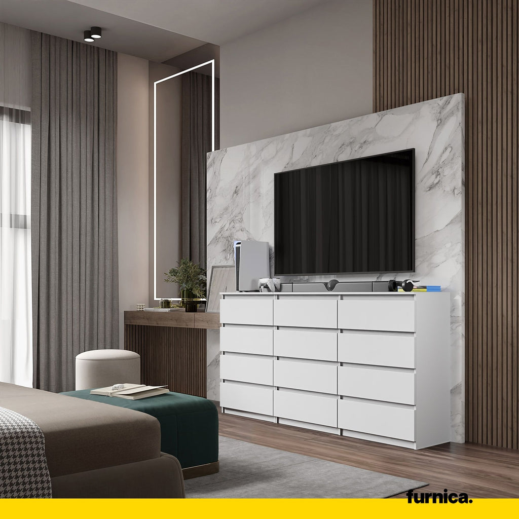 GABRIEL - Chest of 12 Drawers (8+4) - Bedroom Dresser Storage Cabinet Sideboard - White Matt H36 3/8" W70 7/8" D13 1/4