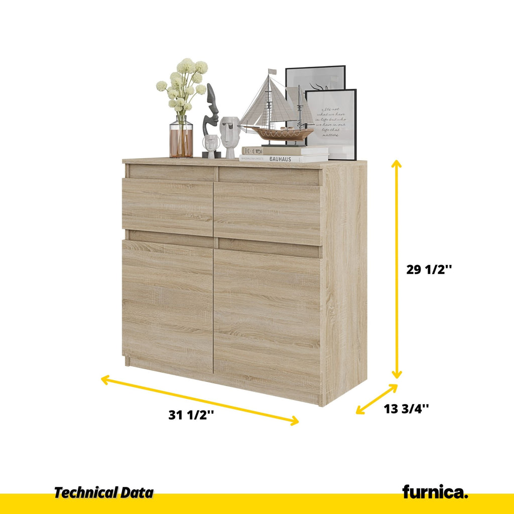 NOAH - Chest of 2 Drawers and 2 Doors - Bedroom Dresser Storage Cabinet Sideboard - Sonoma Oak H29 1/2" W31 1/2" D13 3/4"