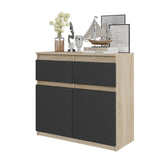 NOAH - Chest of 2 Drawers and 2 Doors - Bedroom Dresser Storage Cabinet Sideboard - Sonoma Oak / Anthracite H29 1/2" W31 1/2" D13 3/4"