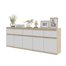 NOAH - Chest of 5 Drawers and 5 Doors - Bedroom Dresser Storage Cabinet Sideboard - Sonoma Oak / White Matt H29 1/2" W78 3/4" D13 3/4"