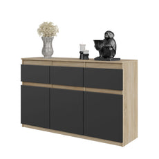 NOAH - Chest of 3 Drawers and 3 Doors - Bedroom Dresser Storage Cabinet Sideboard - Sonoma Oak / Anthracite H29 1/2" W47 1/4" D13 3/4"