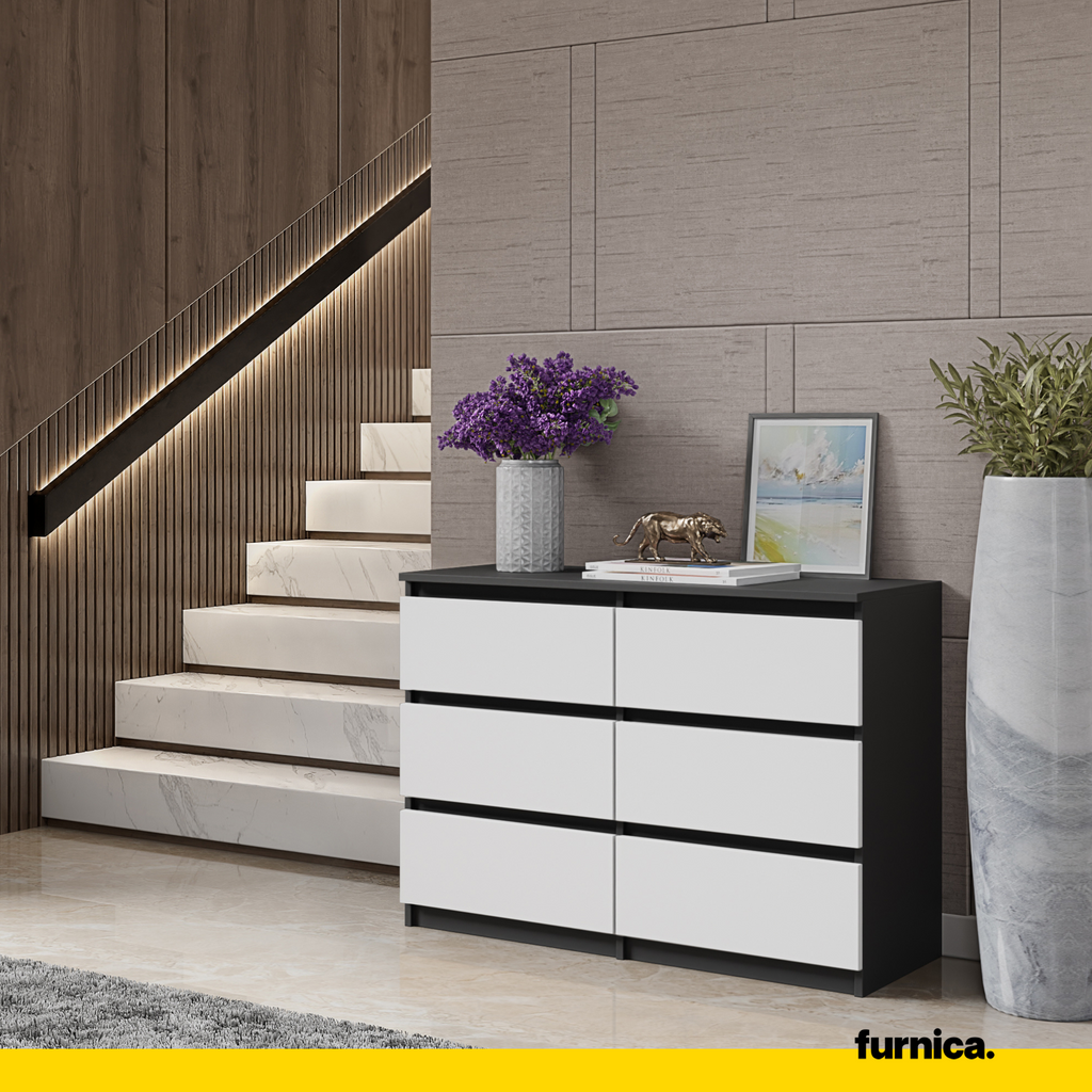 GABRIEL - Chest of 6 Drawers - Bedroom Dresser Storage Cabinet Sideboard - Anthracite / White Matt H28" W39 3/8" D13"