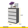 GABRIEL - Chest of 4 Drawers - Bedroom Dresser Storage Cabinet Sideboard - Anthracite / White Gloss H36 3/8" W23 5/8" D13 1/4"