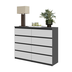 GABRIEL - Chest of 8 Drawers - Bedroom Dresser Storage Cabinet Sideboard - Anthracite / White Matt H36 3/8" W47 1/4" D13 1/4"